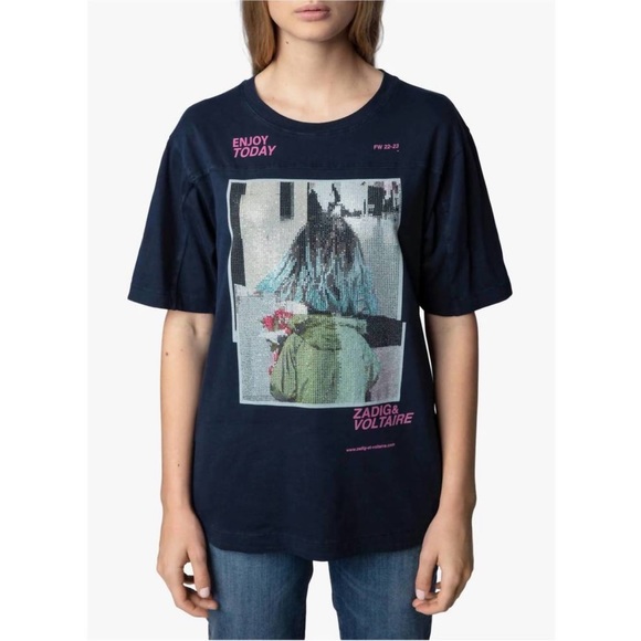 ZADIG & VOLTAIRE - BOW PHOTOPRINT STRASS - NAVY 🤩 NWT - Picture 4 of 8